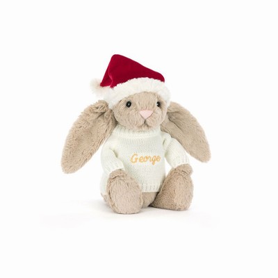 Jellycat Bashful Christmas Bunny with Cream Jumper USA | 26593NVQF